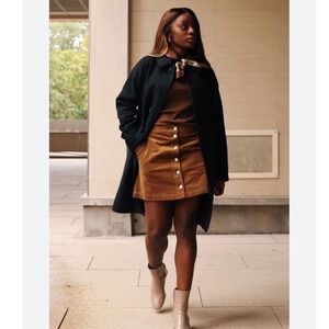 Uniqlo Brown Corduroy Mini Skirt‎ Button Front A-Line Size 8 222-453042